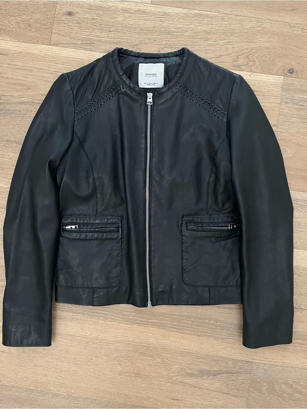 Mango Black Leather Zip-Front Jacket